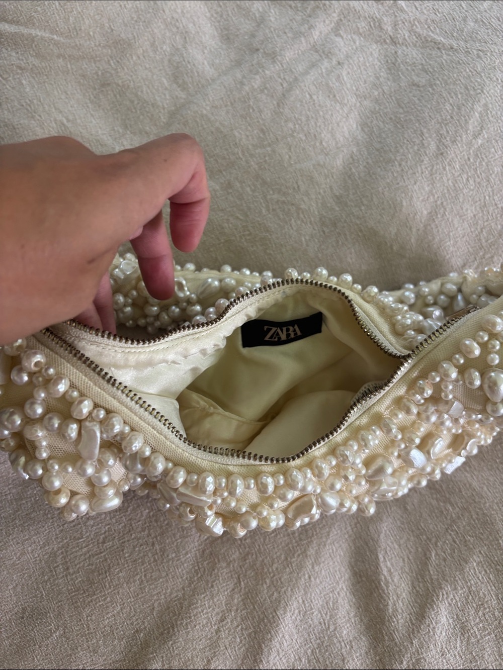 Zara Pearl-Beaded Cream Mini Shoulder Bag - Picture 3 of 3